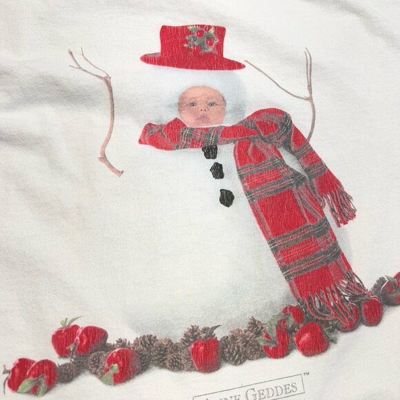 Vintage Anne Geddes T Shirt Mens Large White Christmas Snowman USA - Picture 5 of 10